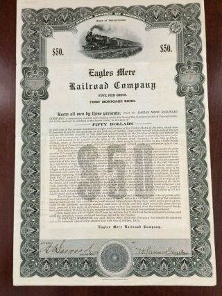 Eagles Mere Railroad - $50 5 First Mortgage Gold Bond - 1912 - Certificate 3