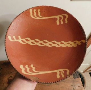 Antique Pennsylvania Redware Slip Decorated Coggle Edge Plate