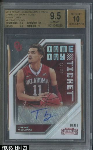 Trae Young 2018 - 19 Panini Contenders Game Day Ticket Foil Auto 22/99 Bgs 9.  5 10