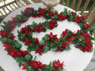 Vintage 144 " Flocked Artificial Poinsettia Flower Garland Christmas Decoration