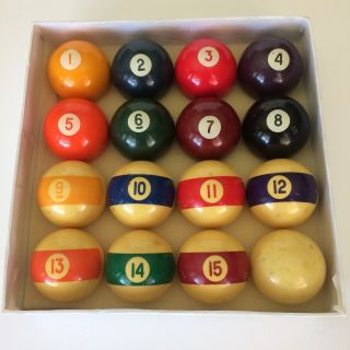 Complete Set Pool Table Balls Vintage Billiard Balls 1 - 15 & Cue