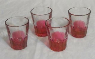 1950 ' s Vintage Ruby Red Cranberry Flashed Heavy Liquor Shot Glasses - Set of 4 3