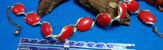 Vintage 16 " X 3/4 " Silver Tone Red Celluloid Choker Necklace
