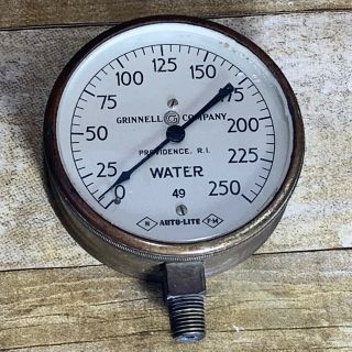 Vintage Grinnell Brass Fire Sprinkler Water Pressure Gauge 250 Psi