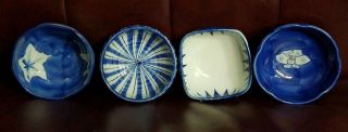 Set Of 4 Vintage Chinese Small Plates Bowl Blue And White 3 1/4 "