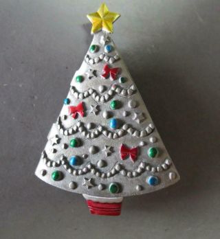 Hard To Find Vintage Jj Christmas Tree Reveal Pin Santa With Dog Cat Pewter