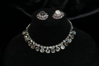 Vintage Rhinestone Choker Necklace And Clip Earrings Set - Estate Jewelry