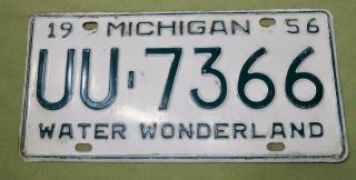 Vintage 1956 Michigan License Plate Uu 7366 Water Wonderland Hot Rat Rod Nr