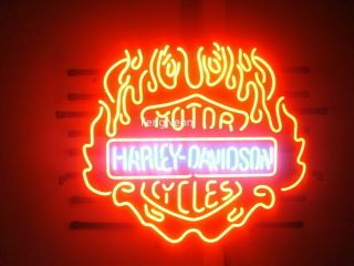 Huge 24 " Fire Flame Harley - Davidson Hd Motorcycle Bike Neon Sign Beer Bar Light
