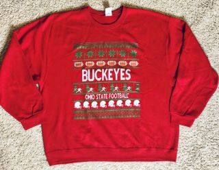 Men’s Ohio State Buckeyes Ugly Christmas Sweater Crew Neck Sweatshirt Xxl 2xl