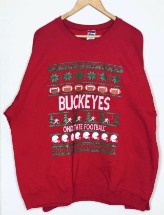 Men’s Ohio State Buckeyes Ugly Christmas Sweater Crew Neck Sweatshirt XXL 2XL 2