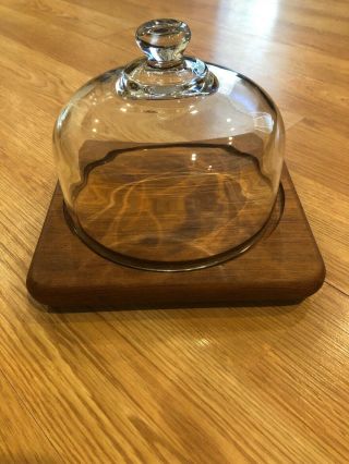 Vintage Mid Century Goodwood Teak Cheese Tray From Thailand - Glass Dome