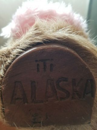 Vintage iTi Alaska Eskimo Doll Carved Wood Covered w/ Real Fur Native 3