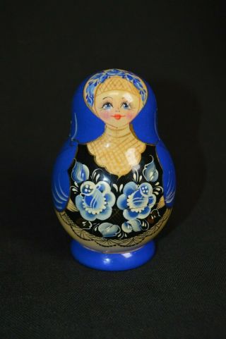 Vintage Russian Nesting Dolls Matryoshka Babushka " Blue " Set 5 Piece