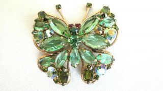 Vintage Juliana Butterfly Brooch Pin Greens Ab Rhinestones