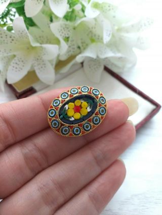 Vintage Old Jewellery - Micro Mosaic Flower Brooch Pin.  Italian C1950.