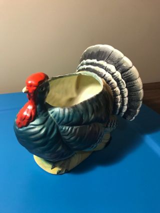 Vintage Relpo Thanksgiving Large Colorful Turkey Vase Planter - Large 7x7x4.  5