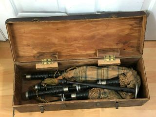 Circa 1900 To 1930 Antique Bagpipes With Carrying Case