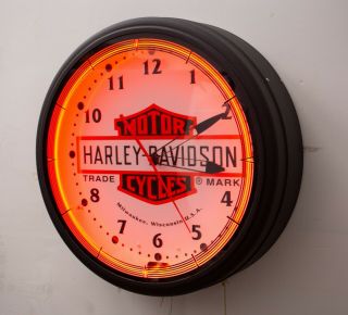Large 19 " Harley - Davidson Neon Lighted Wall Clock Ex,