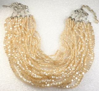 Vintage Thick Multi - Strand Real Pearls / Auroa Borealis Bead Connectors Necklace