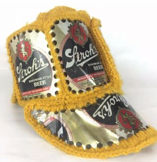 Vintage 70s Stroh’s Beer Can Hat Crochet Knit Retro Handmade Hipster Unique
