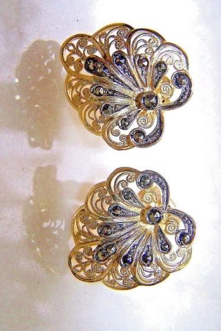 Vtg Alice Caviness Germany Sterling Silver Marcasite Filigree Floral Earrings