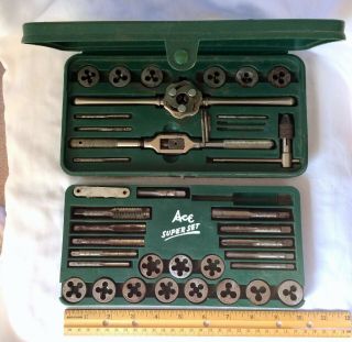 Vintage Ace Hanson Set Tap And Die W/ Green Plastic Case Model 614