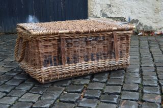 Antique Large Wicker Basket Country House Laundry Hamper “school Meals Service”