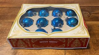 12 Vintage Mid Century Shiny Brite Christmas Ornaments Blue 1 3/4” Box