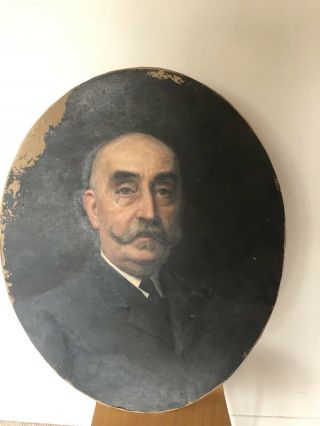 Large Antique Victorian Oval Oil Painting Portrait Of Noble Man with moustache 2