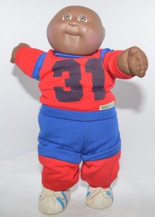 Vtg 1982 Cabbage Patch Bald African American Boy Doll Dressed Sweat Suit Shoes