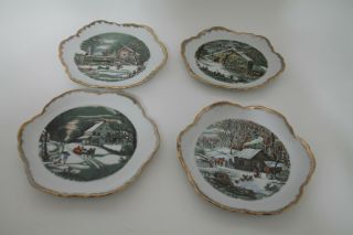 Vintage - Currier And Ives - Set Of 4 - Winter Decorative Wall Plates