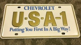 Vintage Chevrolet U - S - A - 1 License Plate Putting You First In A Big Way Gold Nos