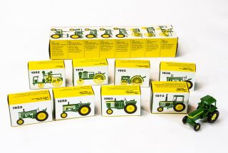 Vintage Set Of Eight John Deere Miniature Toy Tractors,  Ertl,  Diecast 1:64 593