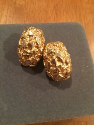 Vintage Kenneth Lane Gold Nugget Clip - On Earrings