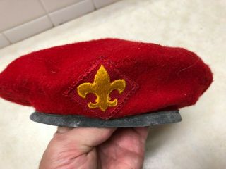 Vintage Official Boy Scout Red Wool Beret - Size Large 7 1/8 - 7 1/4