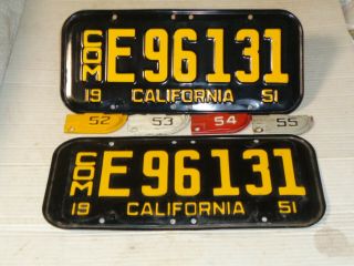 1951 - 52 - 53 - 54 - 55 California C0m License Plate Pair Clear 6 Digits