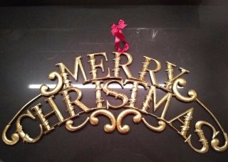 Large Vintage Gilted Metal Merry Christmas Cut Out Sign Words Primitives