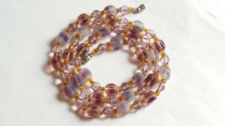 Czech Vintage Art Deco Glass Bead Necklace With Vaseline Glass Beads