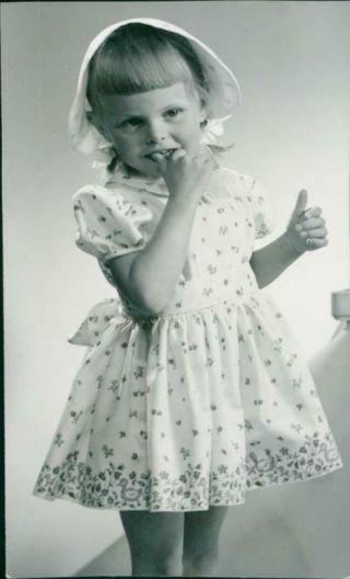 Vintage Photograph Of A Little Girl Wears Cotton Dress