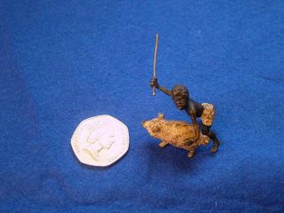 Antique Miniature Cold Painted Bronze.  Native Taking Pig To Market