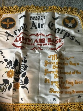 Vtg WW2 WWII Military Pillow Sham Cover Silk US Army Air Corps.  Army Air Base 3