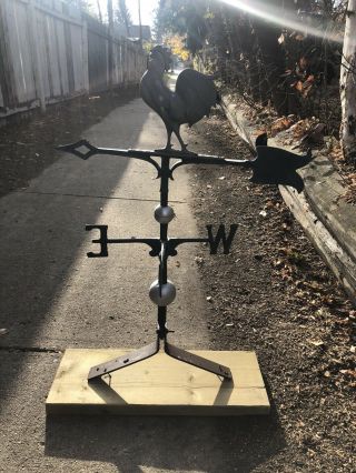 Antique Rooster Weather Vane Metal Wind Iron Direction Indicator