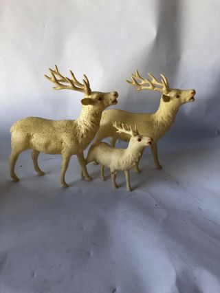 3 Vintage Christmas Plastic Celluloid Reindeer Figurines Deer Japan 3 1/2” 5”