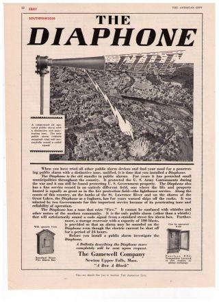 1927 Gamewell Co.  " The Diaphone " Public Fire Alarm Classic Vintage Print Ad