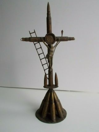 Antique French Ww1 Trench Art Religious Cross Crucifix Corpus Christi Handmade