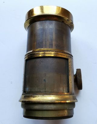 Antique Large Format Brass Petzval Portrait Slide Lens