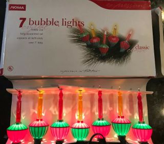 Vintage Noma Bubble Lights Christmas Holiday 7 Bulb String Red & Green
