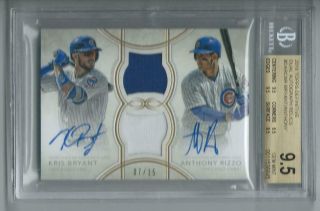 2018 Topps Definitive Kris Bryant Anthony Rizzo Dual Auto Jersey 7/15 Bgs 9.  5/10