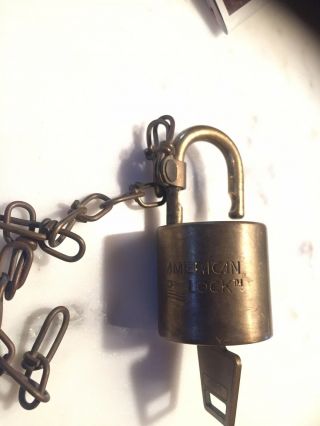 Vintage Brass Us Military Padlock - American Lock Co.  U.  S / With Key & Chain